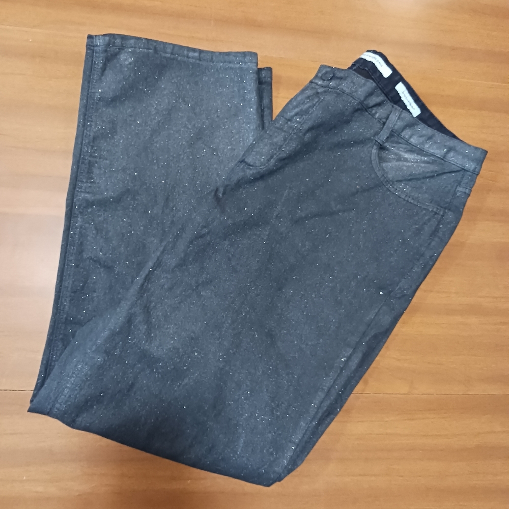 Jones New York Black Glitter Pant Lightweight Denim Straight Leg 20W Plus Size